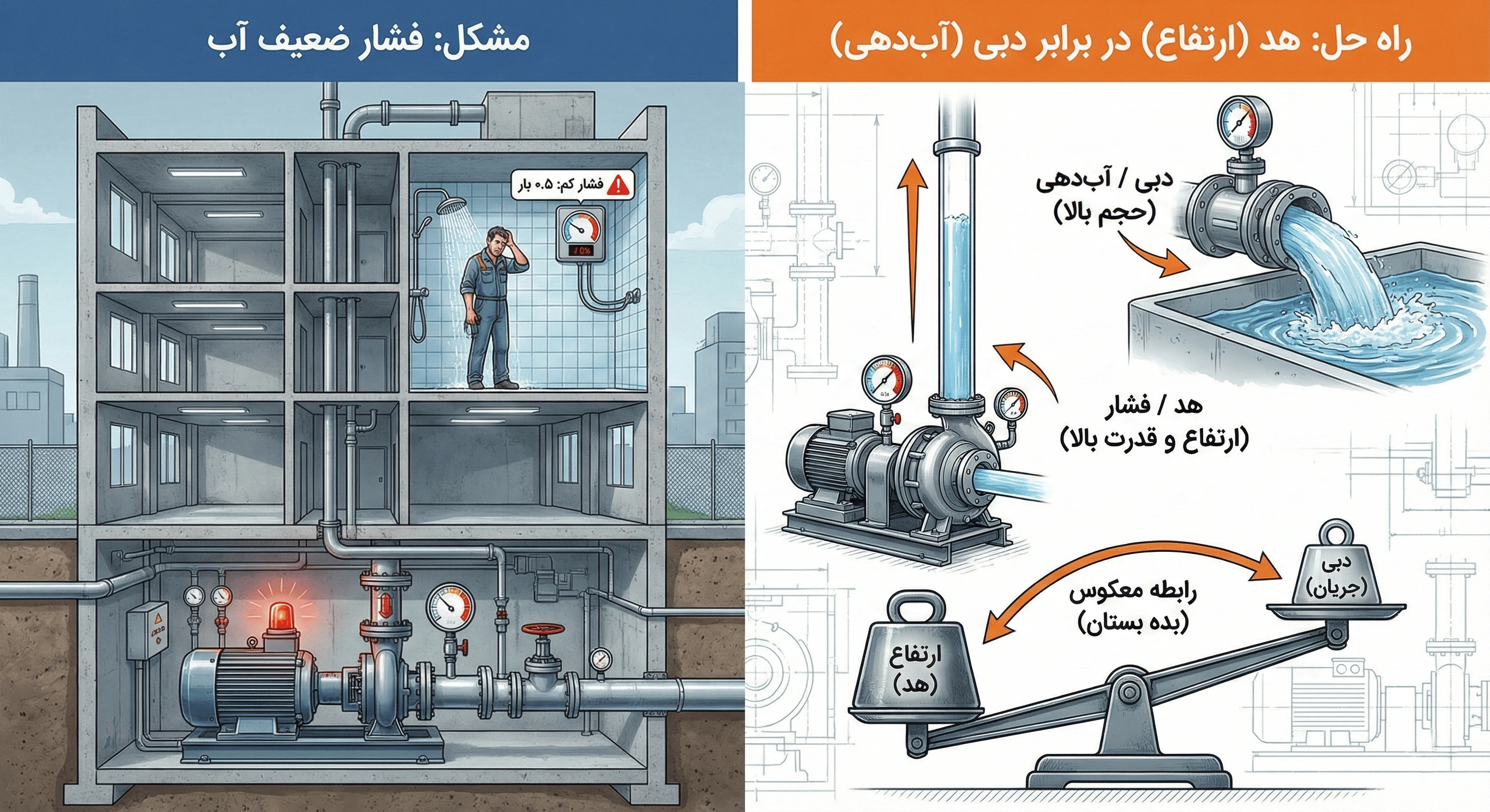 هد و دبی چیست؟ (راز انتخاب پمپ که فروشنده‌ها نمی‌گویند)